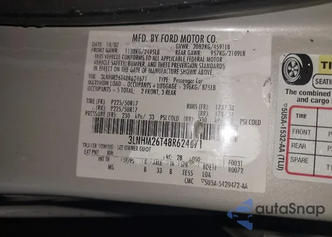 2008 Lincoln Mkz из США, поврежденный, VIN 3LNHM26T48R624671